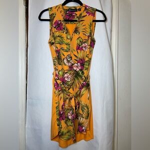 NWOT New York & Company Tropical Floral Bright Yellow Sleeveless Dress Size S